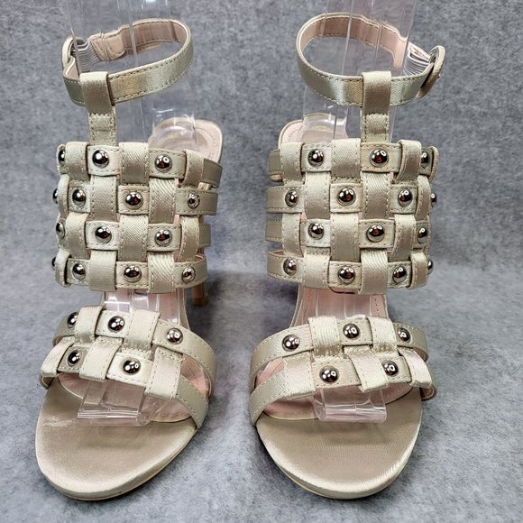 Mack J Light Olive Green Satin High Heel Sandal Shoes - Picture 4 of 10